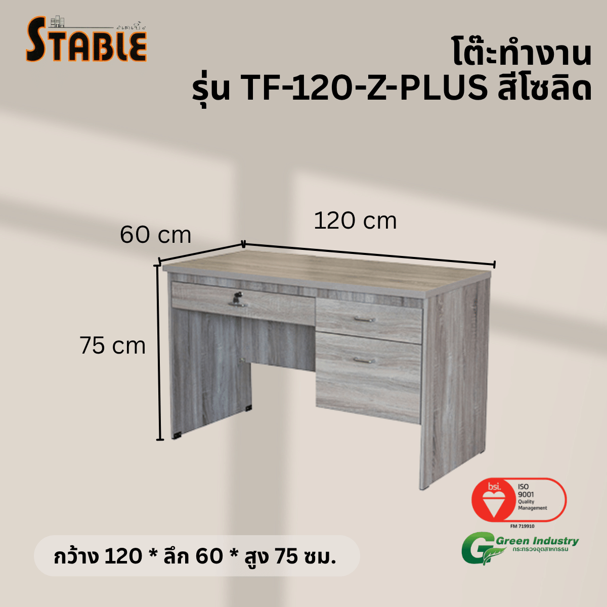 โต๊ะทำงานไม้ STABLE รุ่น TF-120-Z-PLUS 120 ซม. สีโซลิด